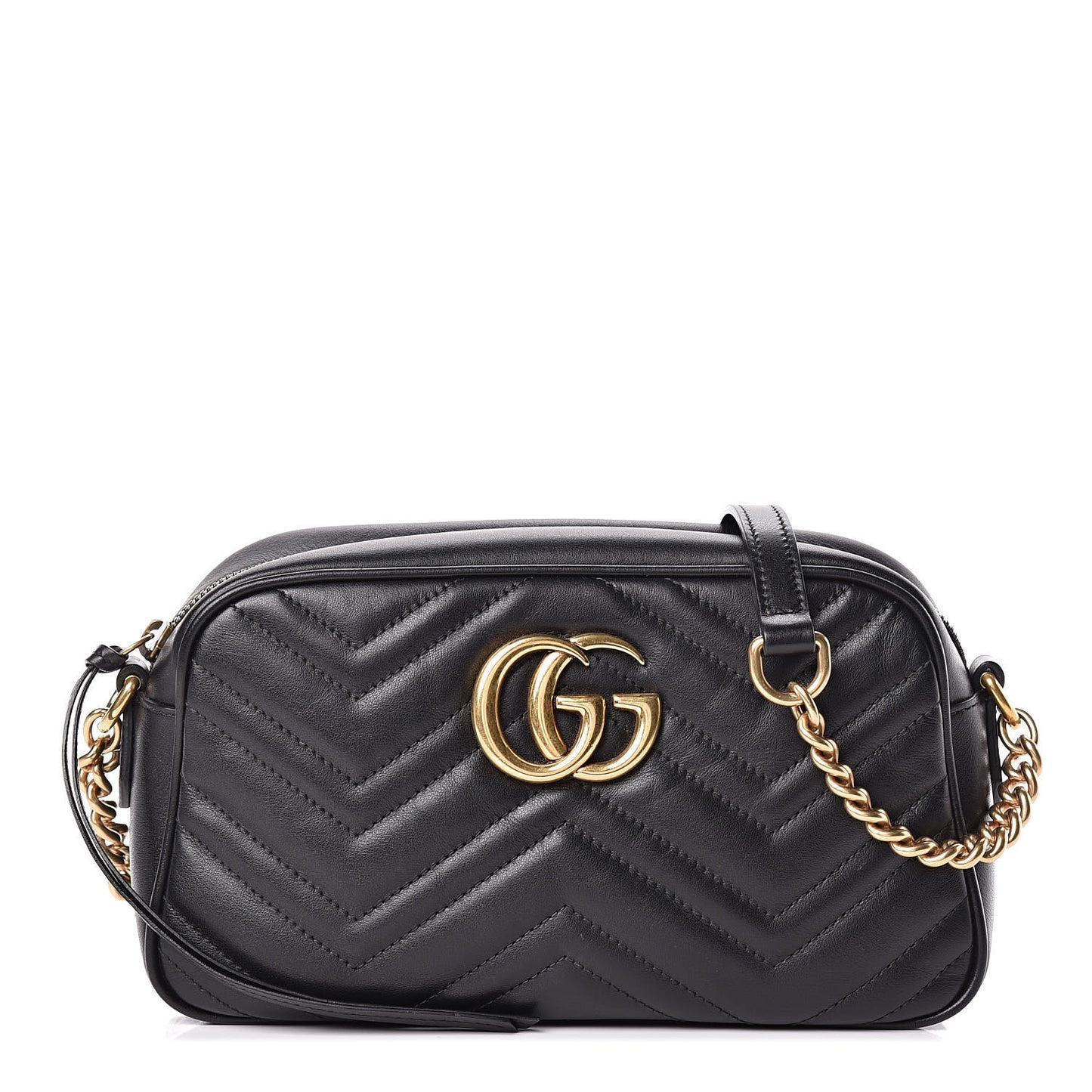 Calfskin Matelasse Small GG Marmont Chain Shoulder Bag Black