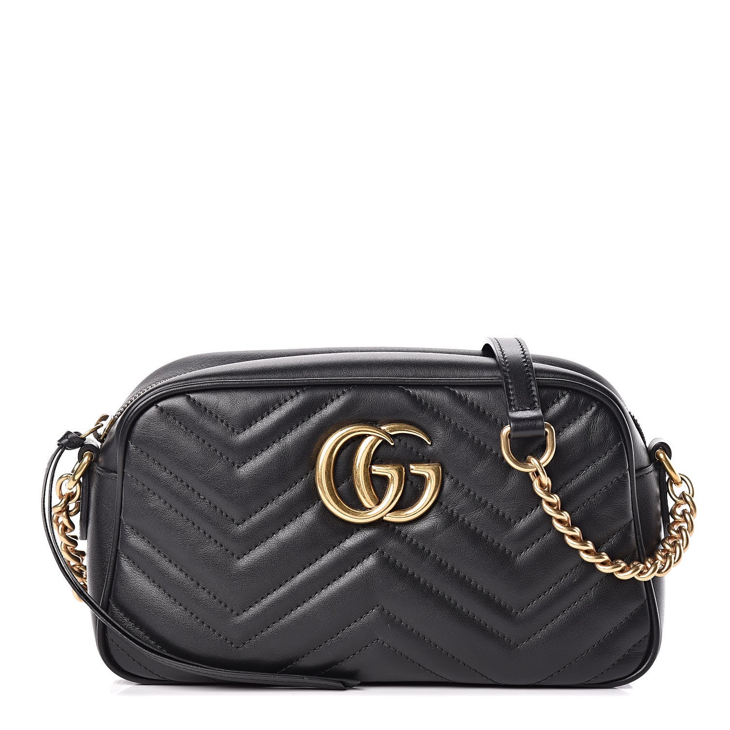 Gucci Calfskin Matelasse Small GG Marmont Chain Shoulder Bag Black 1 of 12