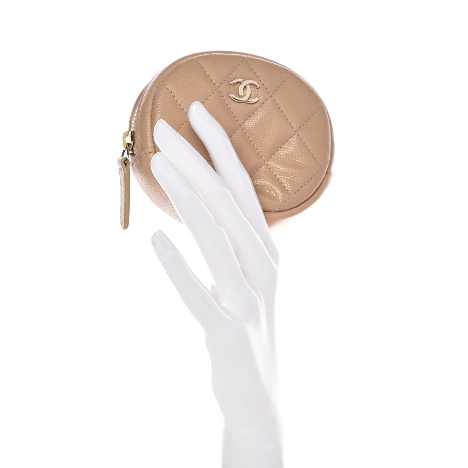 Chanel Caviar Quilted Zip Around Classic Coin Purse Beige 2 of 8