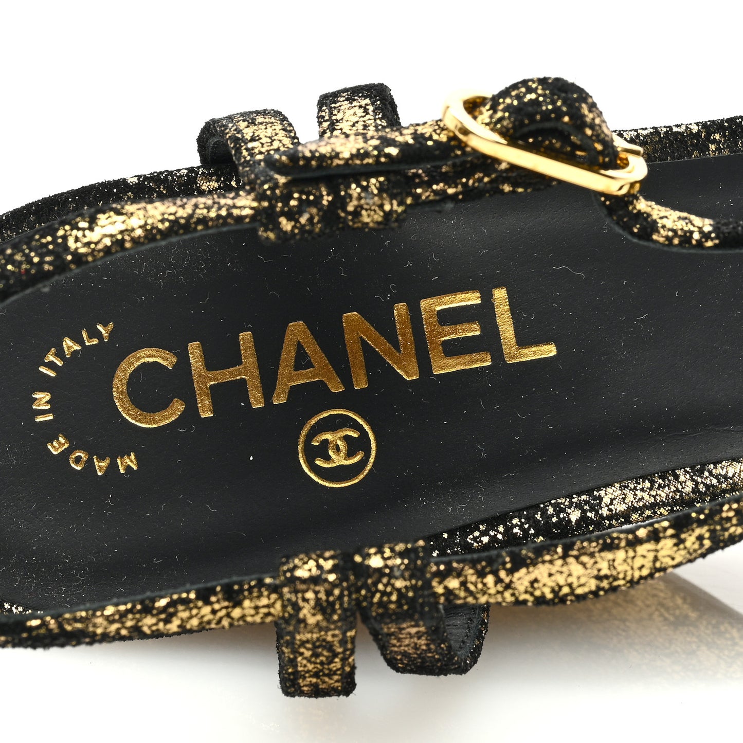 Metallic Suede CC Wedge Sandals 41 Black Gold