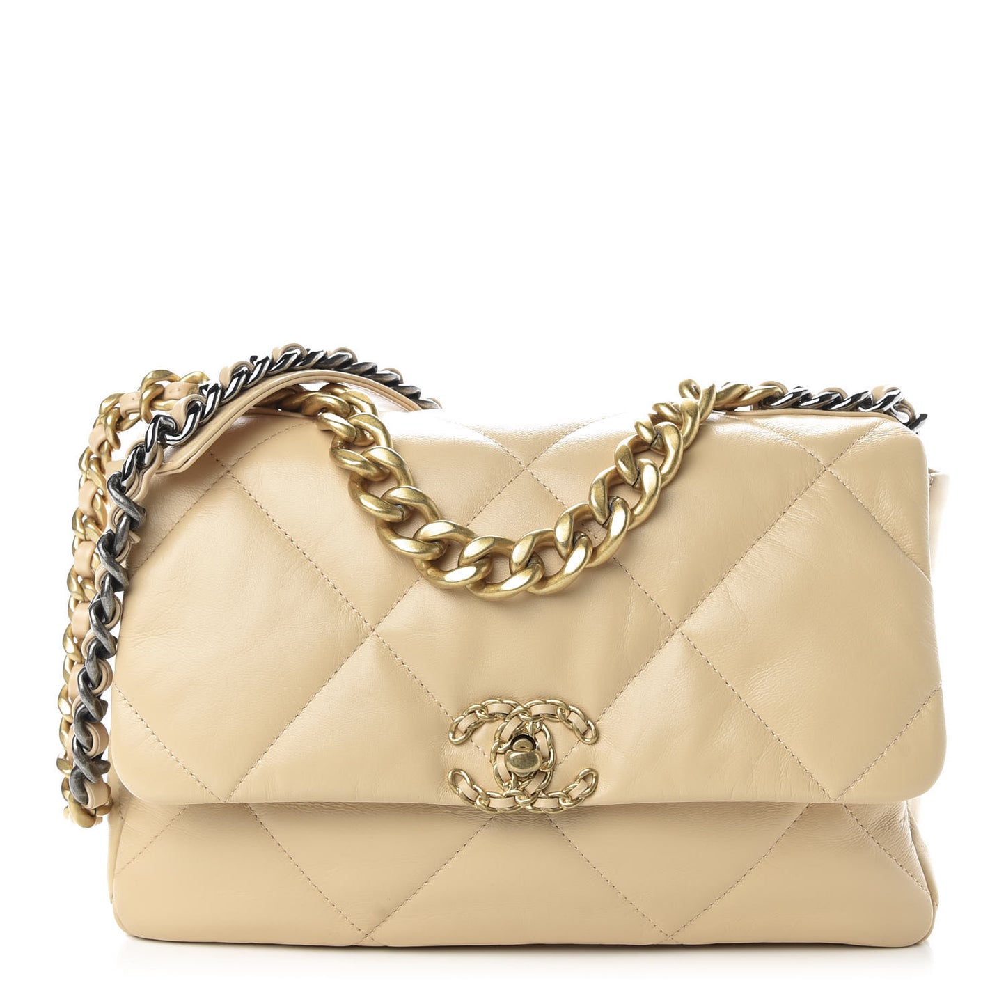 Goatskin Quilted Large 19 Flap Beige
