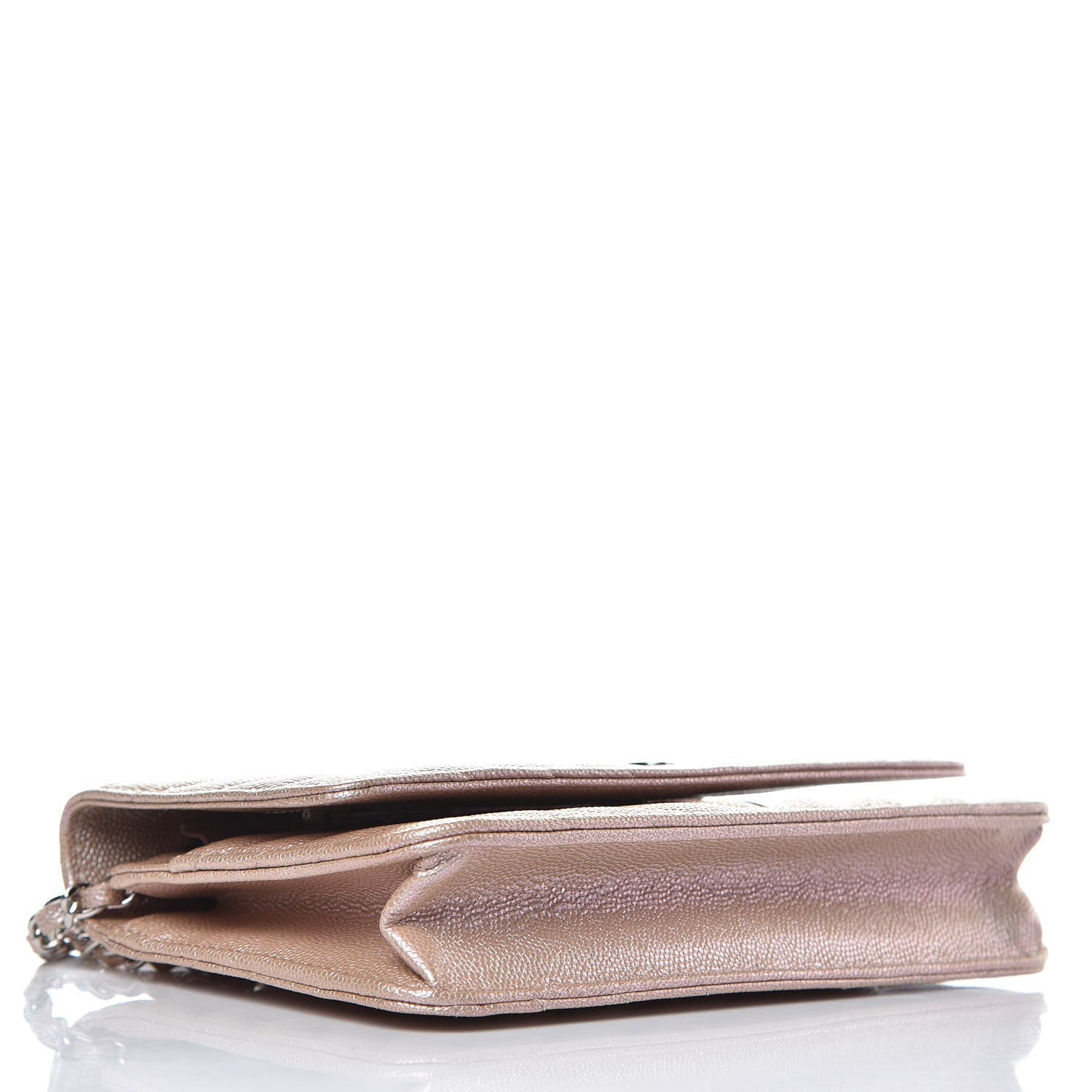 Chanel Metallic Caviar Chevron Quilted Wallet On Chain WOC Light Gold 4 of 11