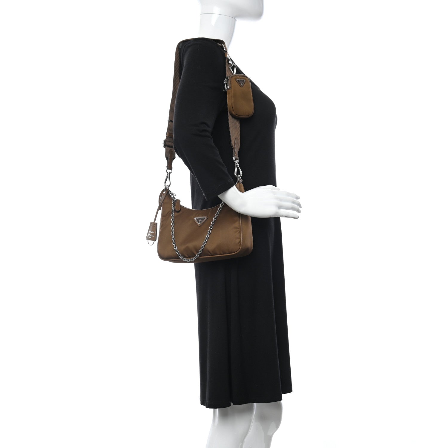 Prada Tessuto Nylon Saffiano Re-Edition 2005 Shoulder Bag Cacao 2 of 10