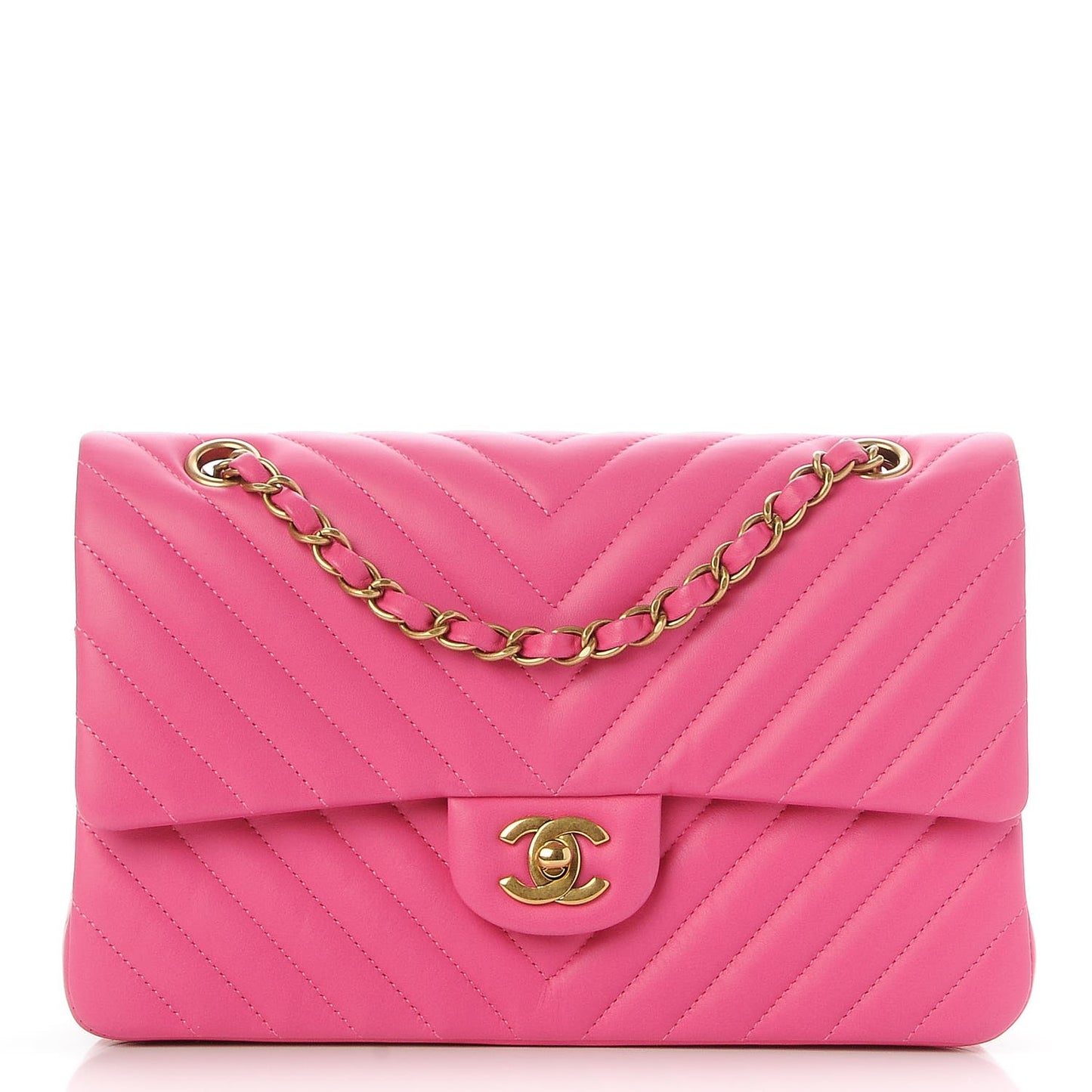 Lambskin Chevron Quilted Medium Double Flap Pink
