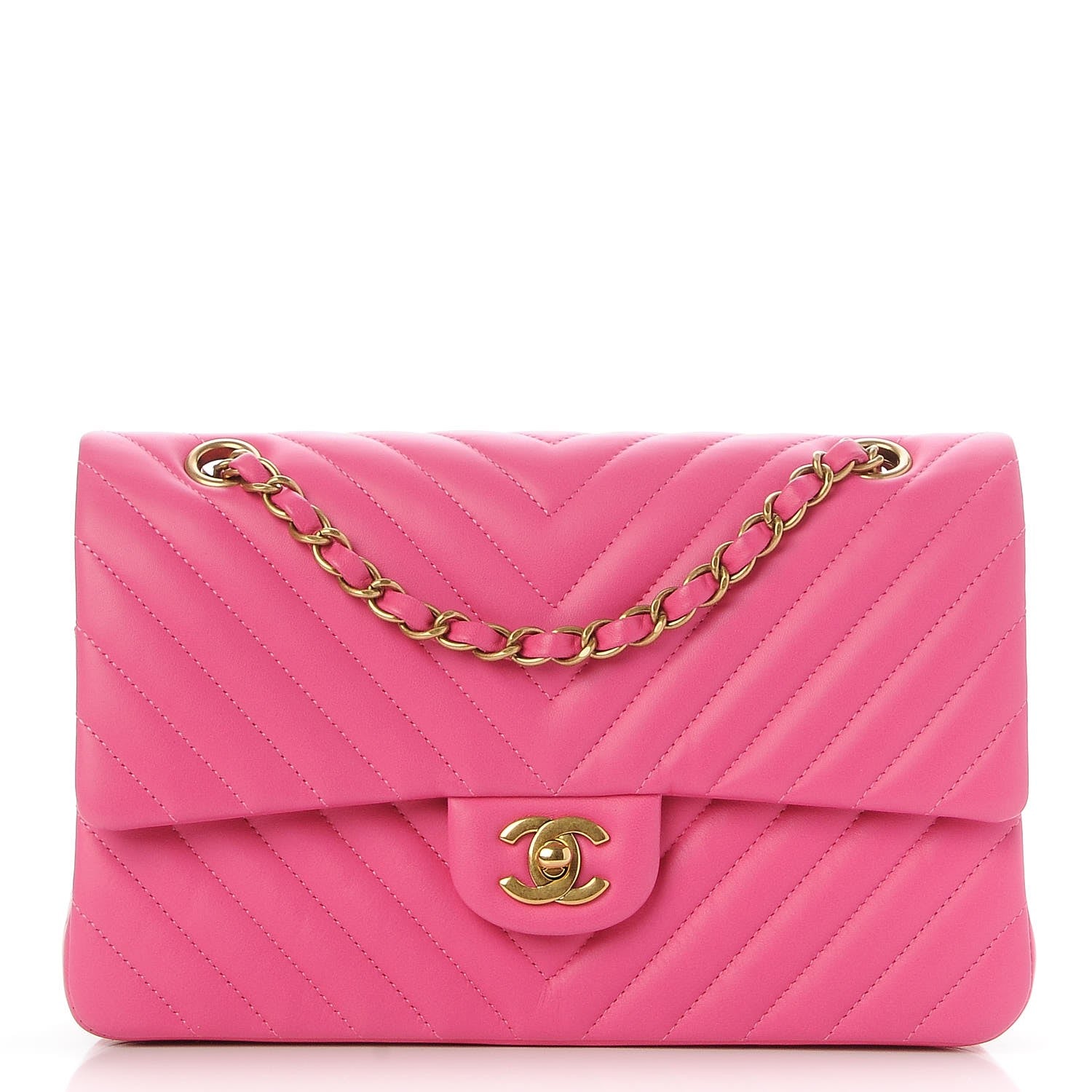 Chanel Lambskin Chevron Quilted Medium Double Flap Pink 1 of 9