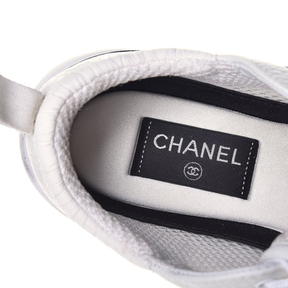 Chanel Calfskin Mesh Suede Womens Logo Sneakers 38.5 White 7 of 9
