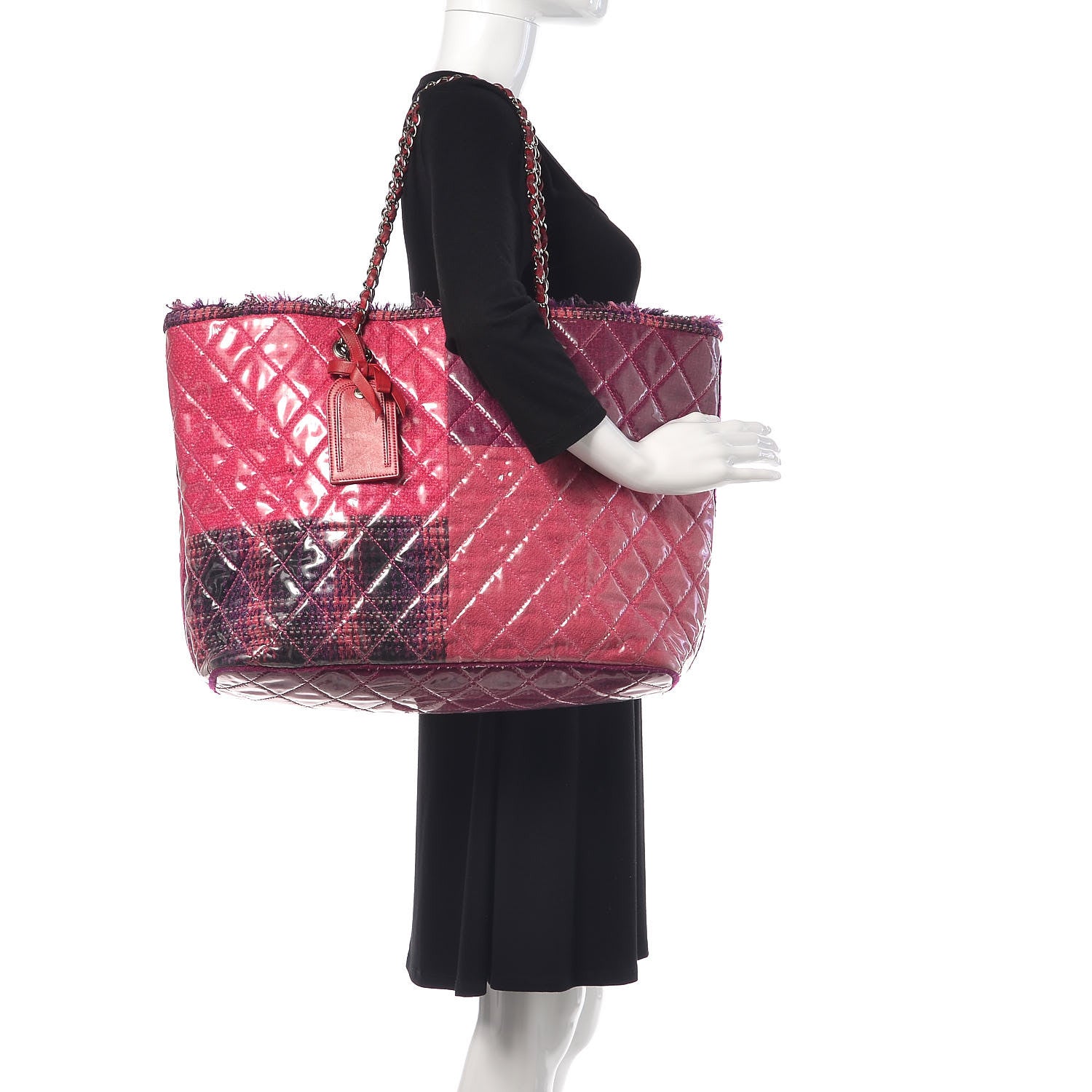 Chanel Vinyl Funny Tweed Patchwork Tote Fuchsia 2 of 20