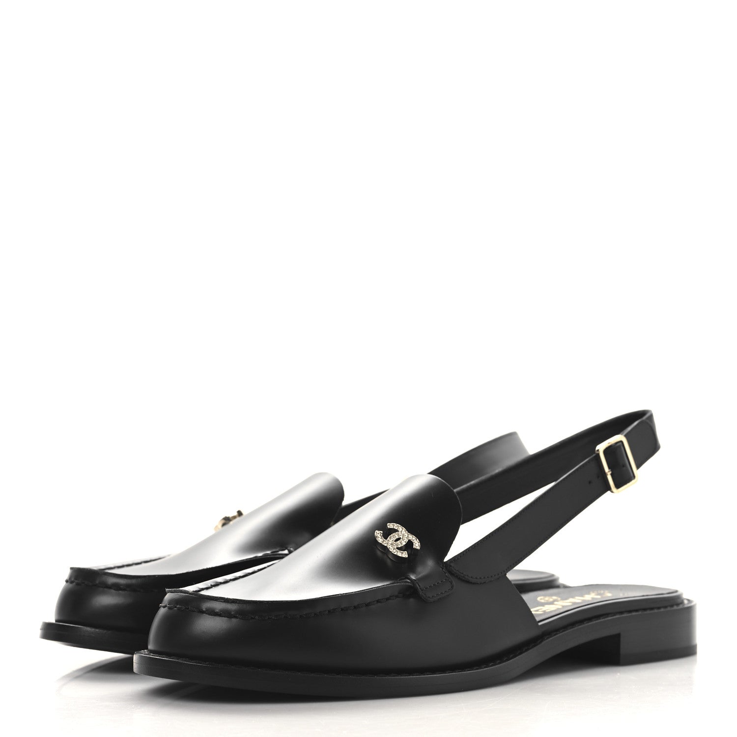 Chanel Calfskin Crystal CC Slingback Sandals 39.5 Black 4 of 10