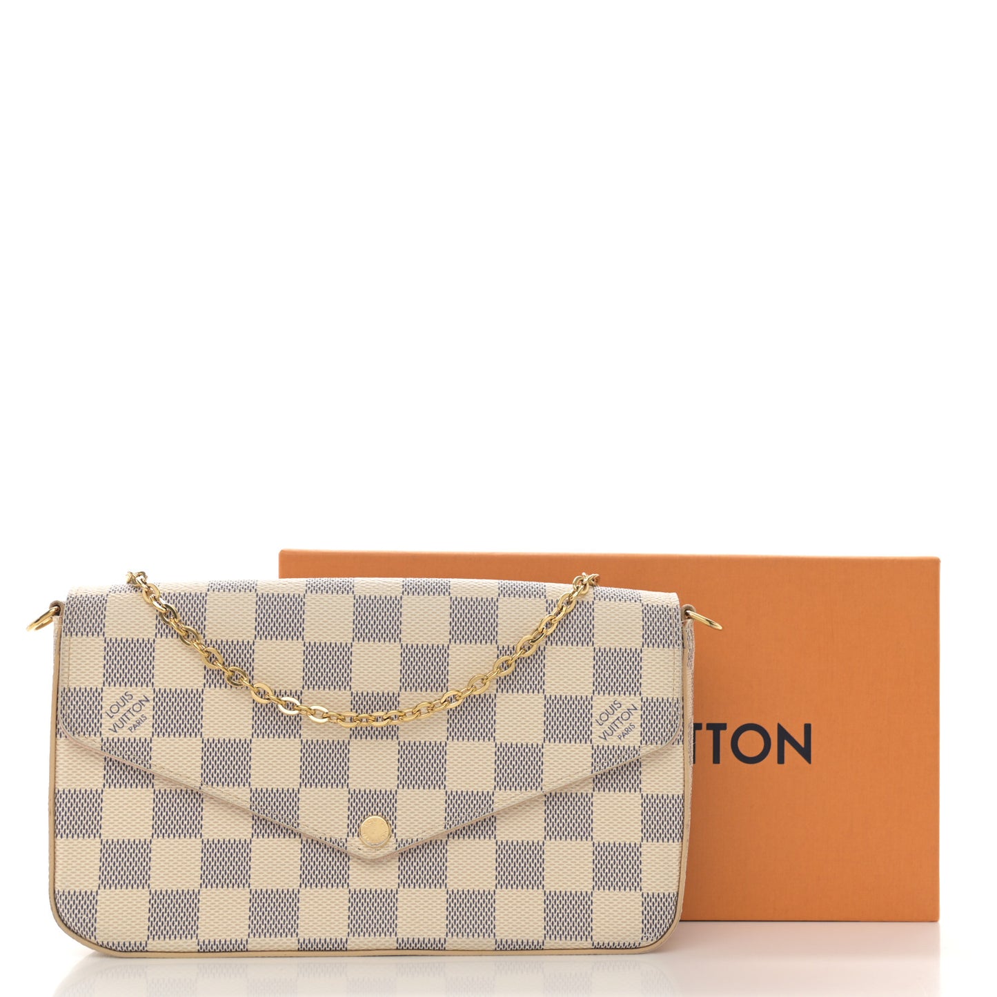 Damier Azur Pochette Felicie Chain Wallet Rose Ballerine