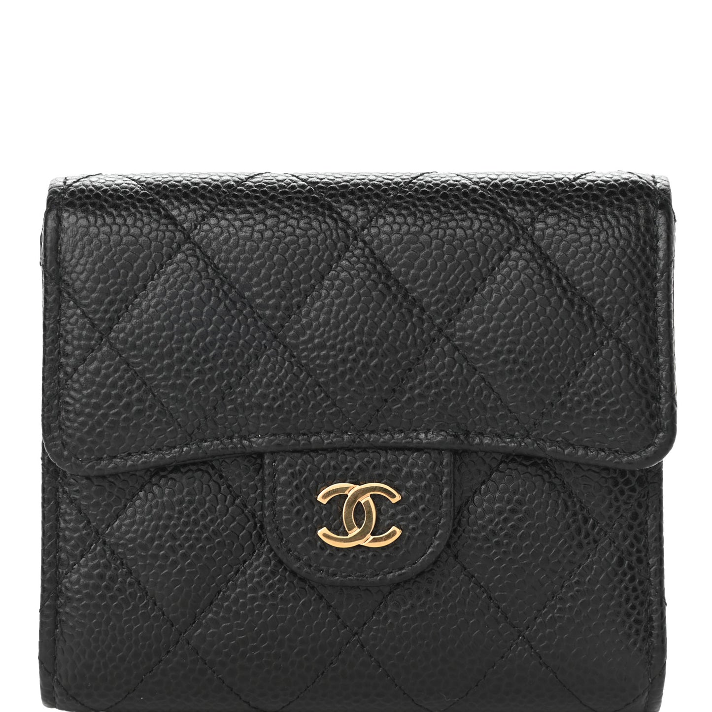 Caviar Quilted Compact Flap Wallet Black