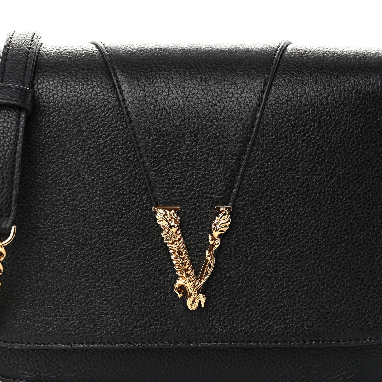 Grainy Calfskin Virtus Chain Crossbody Black