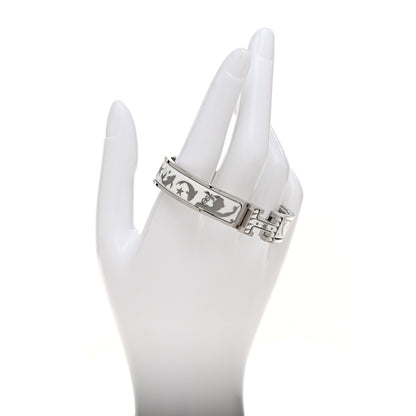 Hermes Enamel Printed Narrow Sous le Charme d'Orphee Clic Clac H Bracelet PM Blanc Platine 2 of 5