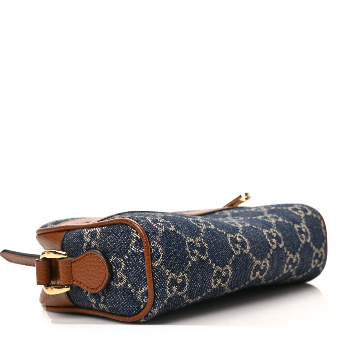 New Denim GG Monogram Dollar Calfskin Mini Ophidia Shoulder Bag Blue Tea Cuir Epilog