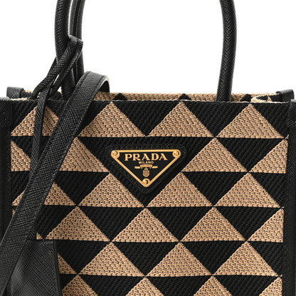 Prada Jacquard Saffiano Triangolo Symbole Embroidered Micro Tote Black Corda 7 of 9
