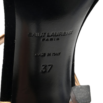Saint Laurent Metallic Velvet Talitha Ankle Strap Sandals 37 Black Gold 7 of 7