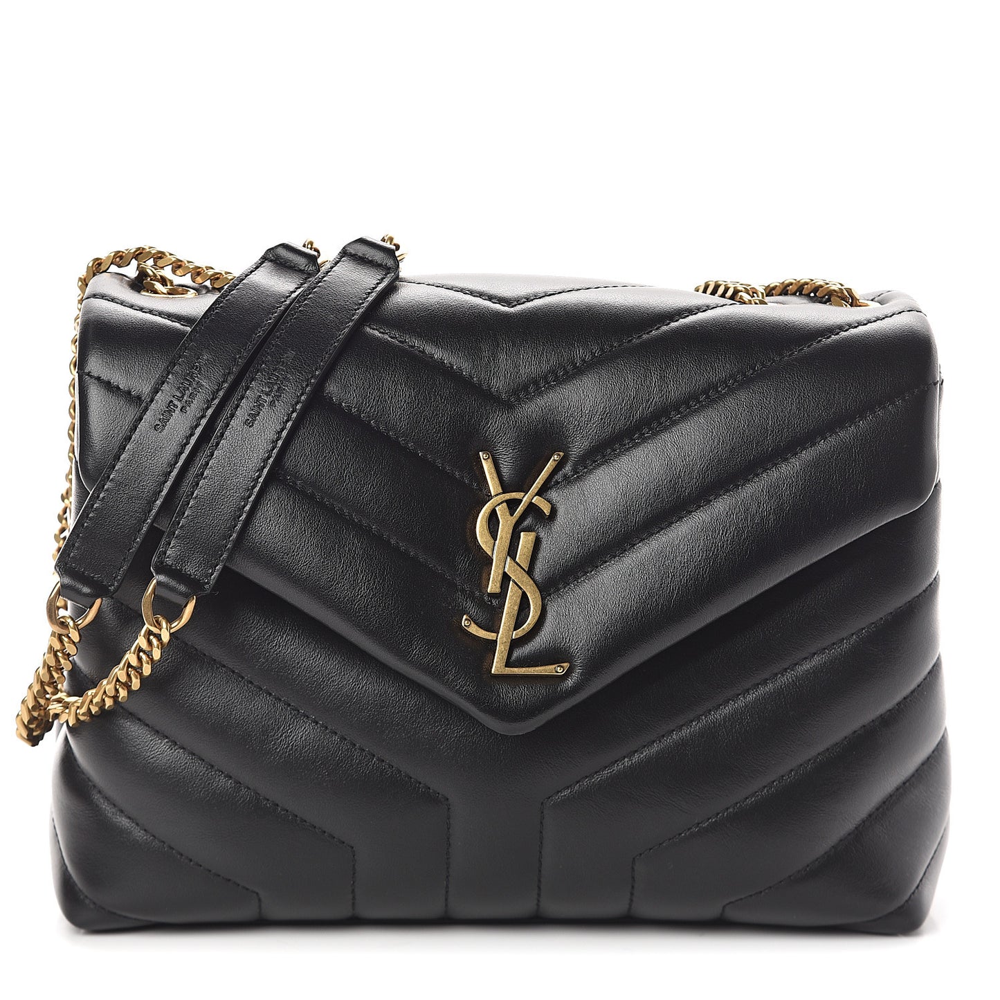 Calfskin Y Quilted Monogram Small Loulou Chain Satchel Black