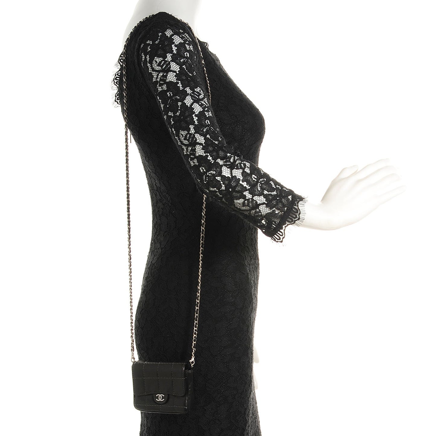 Lambskin Square Stitched Micro Flap Black