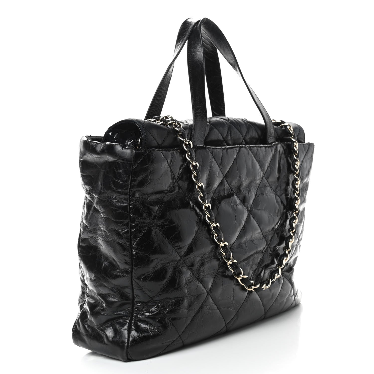 Chanel Glazed Calfskin Lambskin Quilted Portobello Tote Black 2 of 10