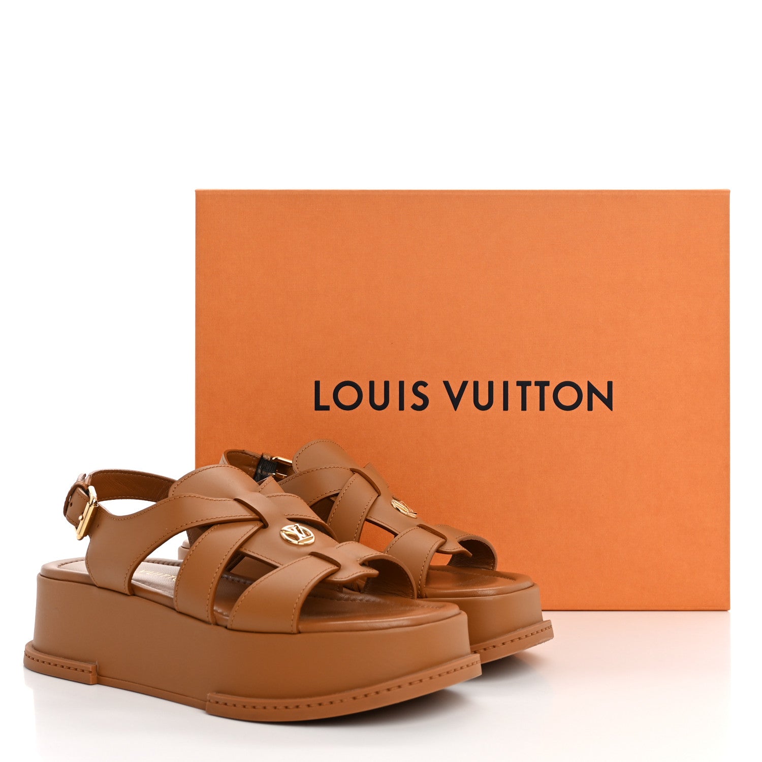 Louis Vuitton Calfskin Maya Flatform Sandals 38 Cognac 12 of 12