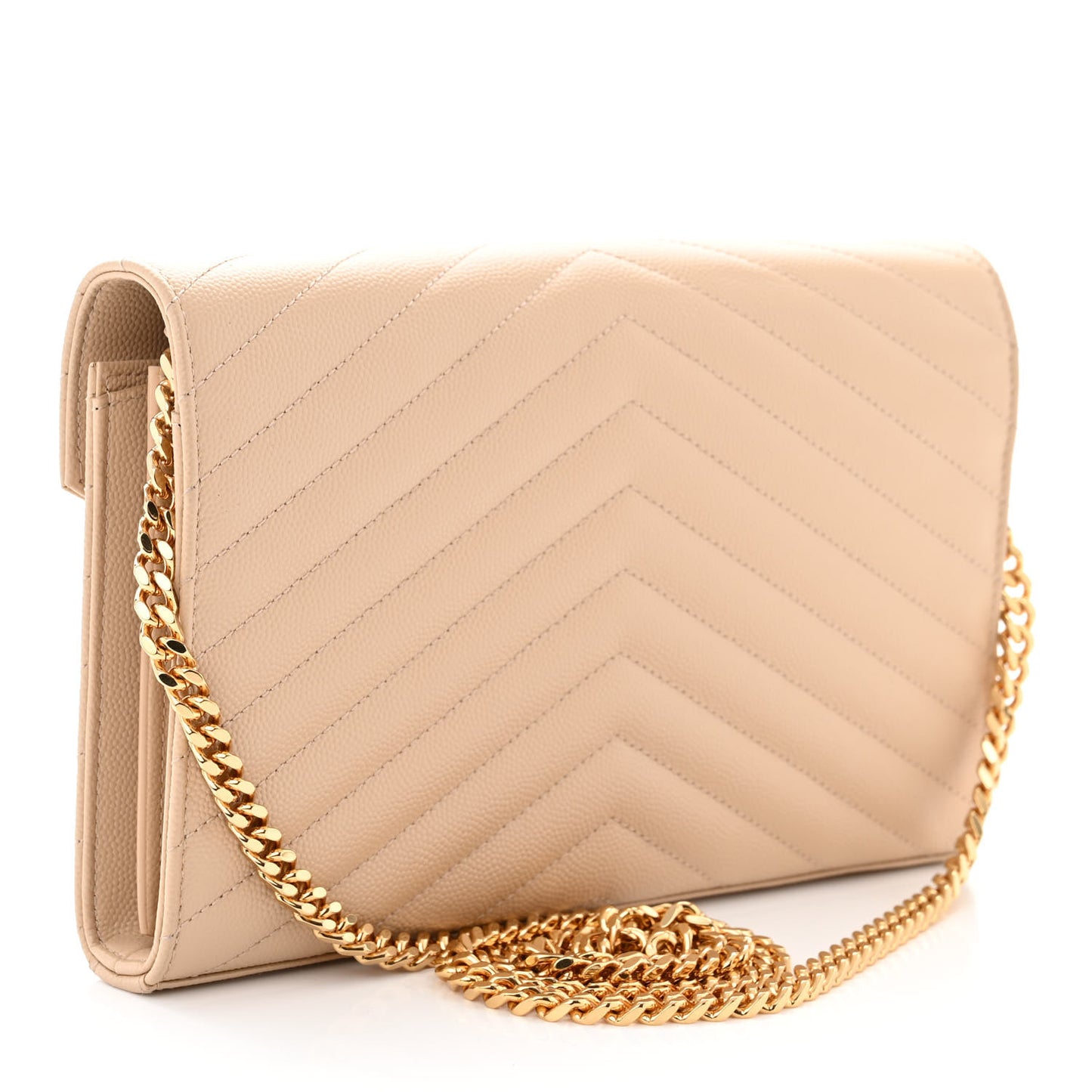 Grain De Poudre Matelasse Chevron Monogram Chain Wallet Dark Beige