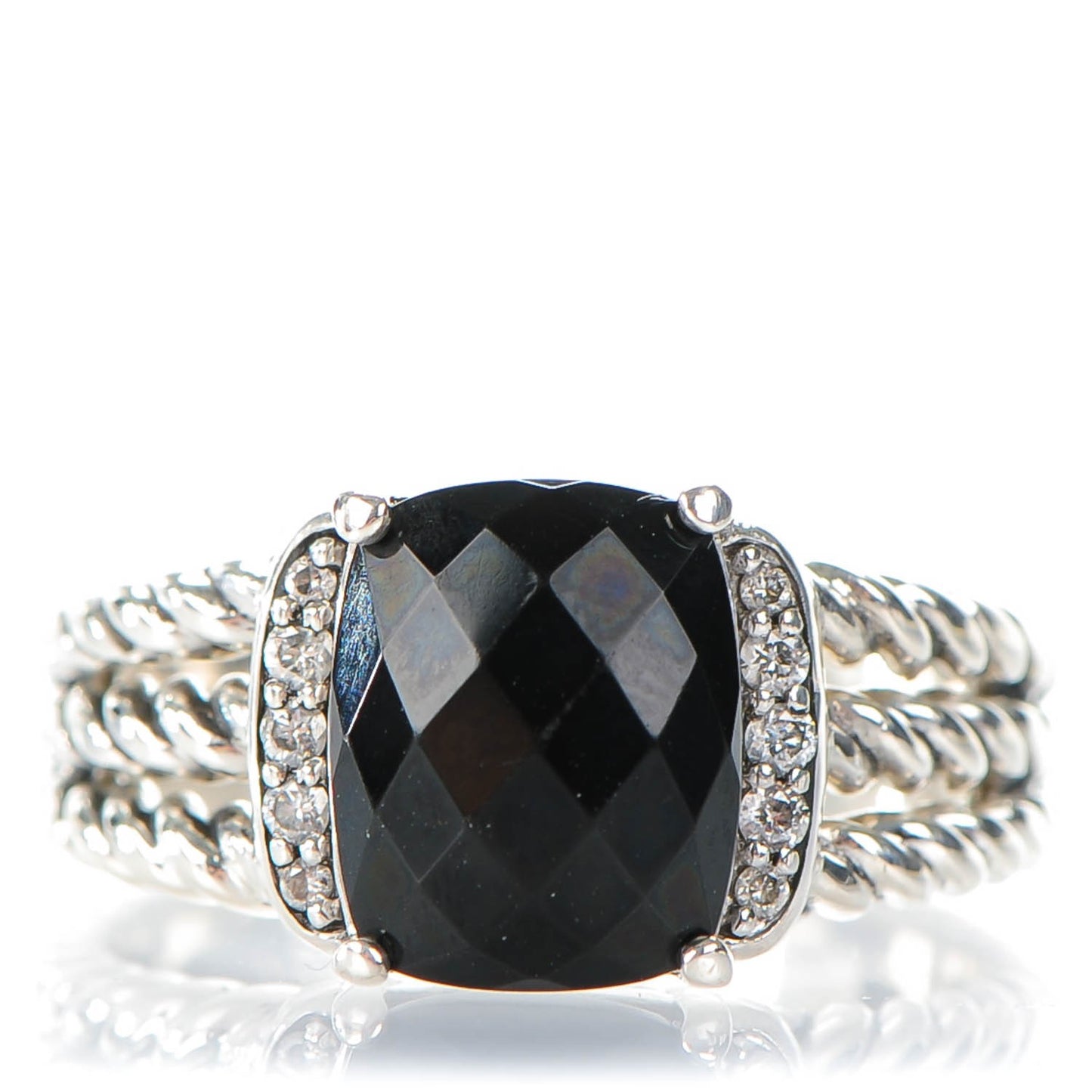 Sterling Silver Diamond Black Onyx 10mm Petite Wheaton Ring 53 6.5