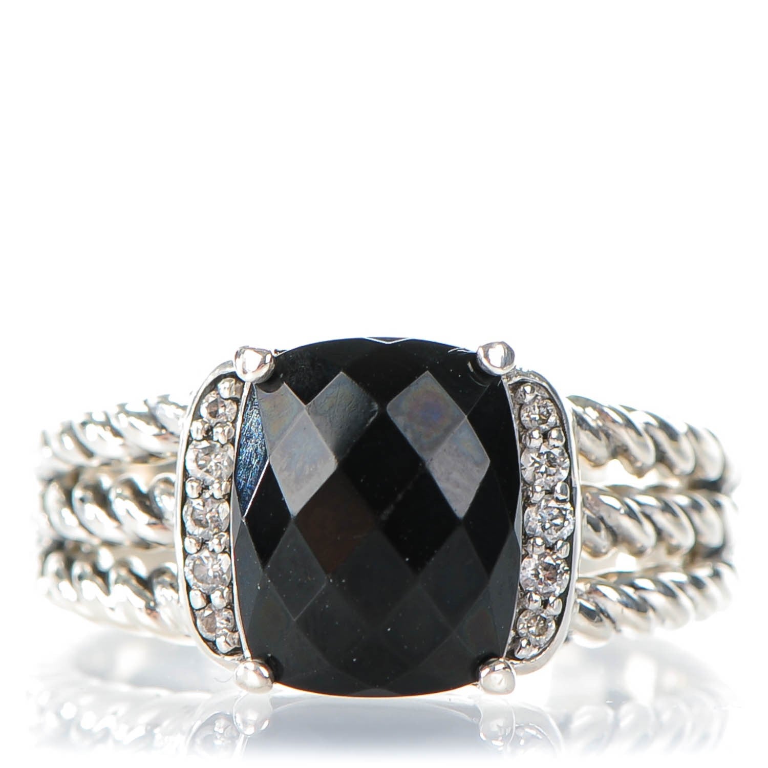 David Yurman Sterling Silver Diamond Black Onyx 10mm Petite Wheaton Ring 53 6.5 1 of 4