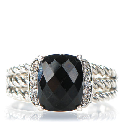 David Yurman Sterling Silver Diamond Black Onyx 10mm Petite Wheaton Ring 53 6.5 1 of 4