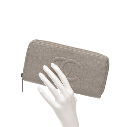 Chanel Caviar Large Timeless CC Gusset Zip Around Wallet Light Gray 2 of 14