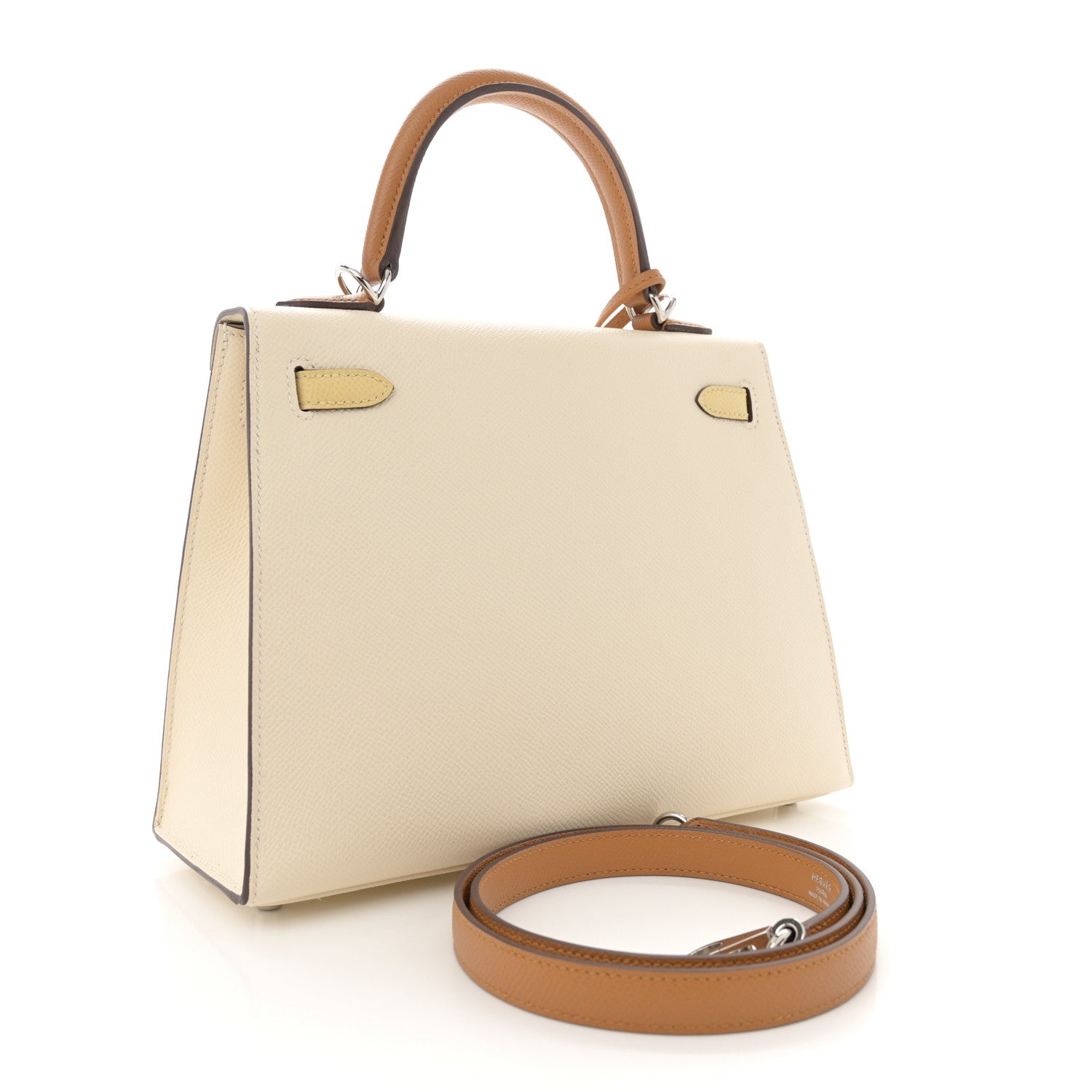Hermes Epsom Tri-Color Kelly Sellier 25 Nata Jaune Poussin Sesame 3 of 11