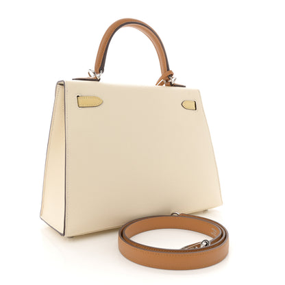 Hermes Epsom Tri-Color Kelly Sellier 25 Nata Jaune Poussin Sesame 3 of 11