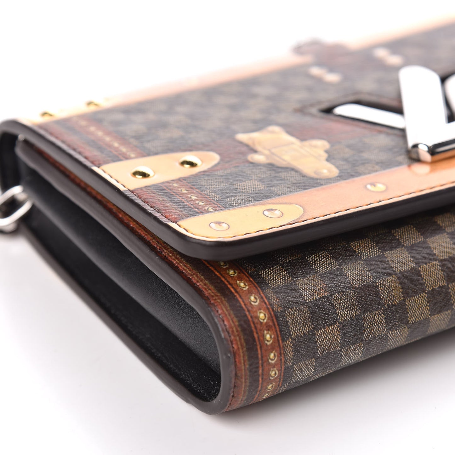 Transformed Damier Ebene Time Trunk Twist Chain Wallet