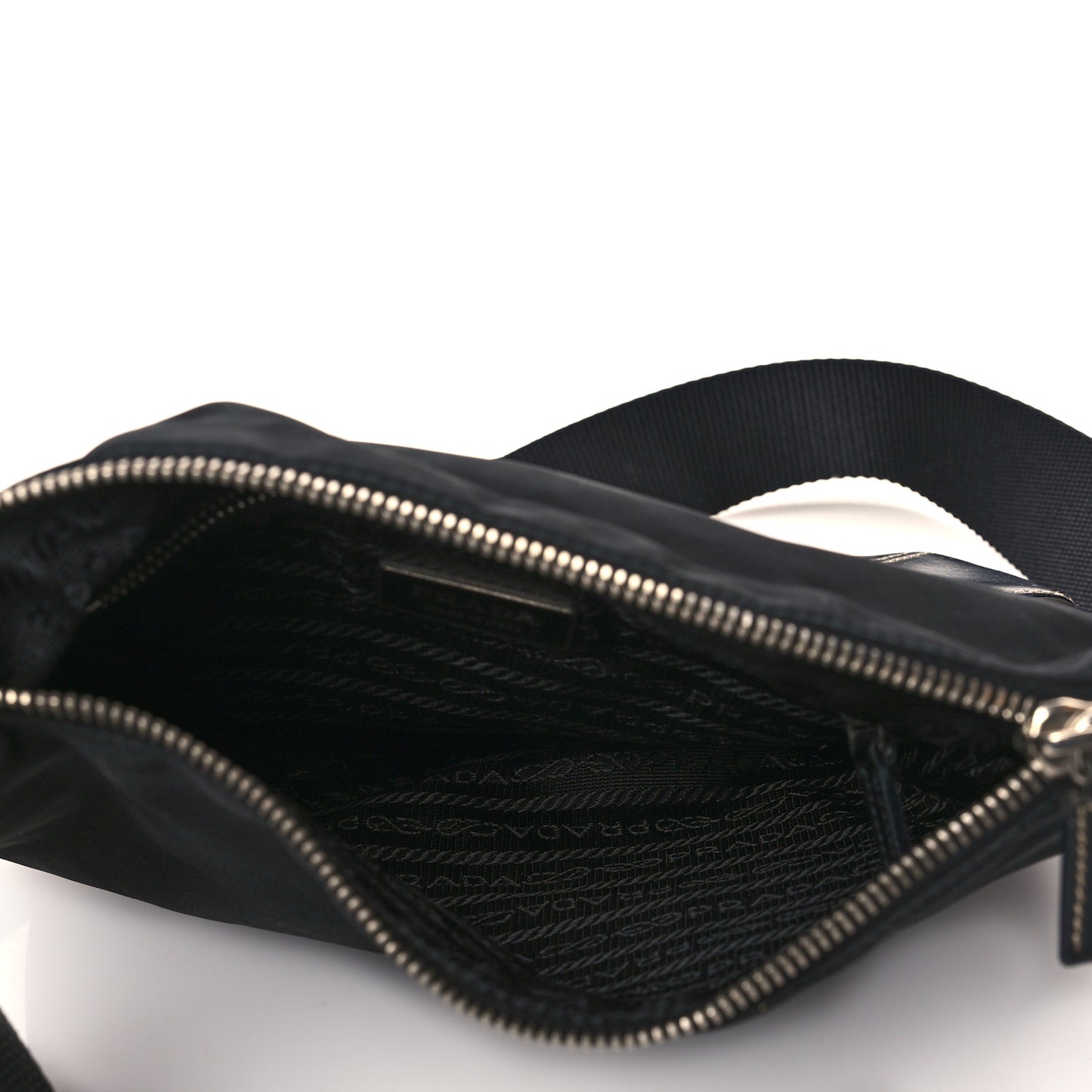 Tessuto Nylon Calfskin Flat Messenger Bag Black