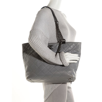 Chanel Calfskin Quilted Large Shopping In Chains Tote Light Grey 2 of 8