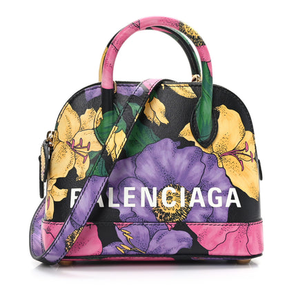Balenciaga Smooth Calfskin Lush Floral Print XXS Ville Top Handle Bag Black Multicolor 1 of 9