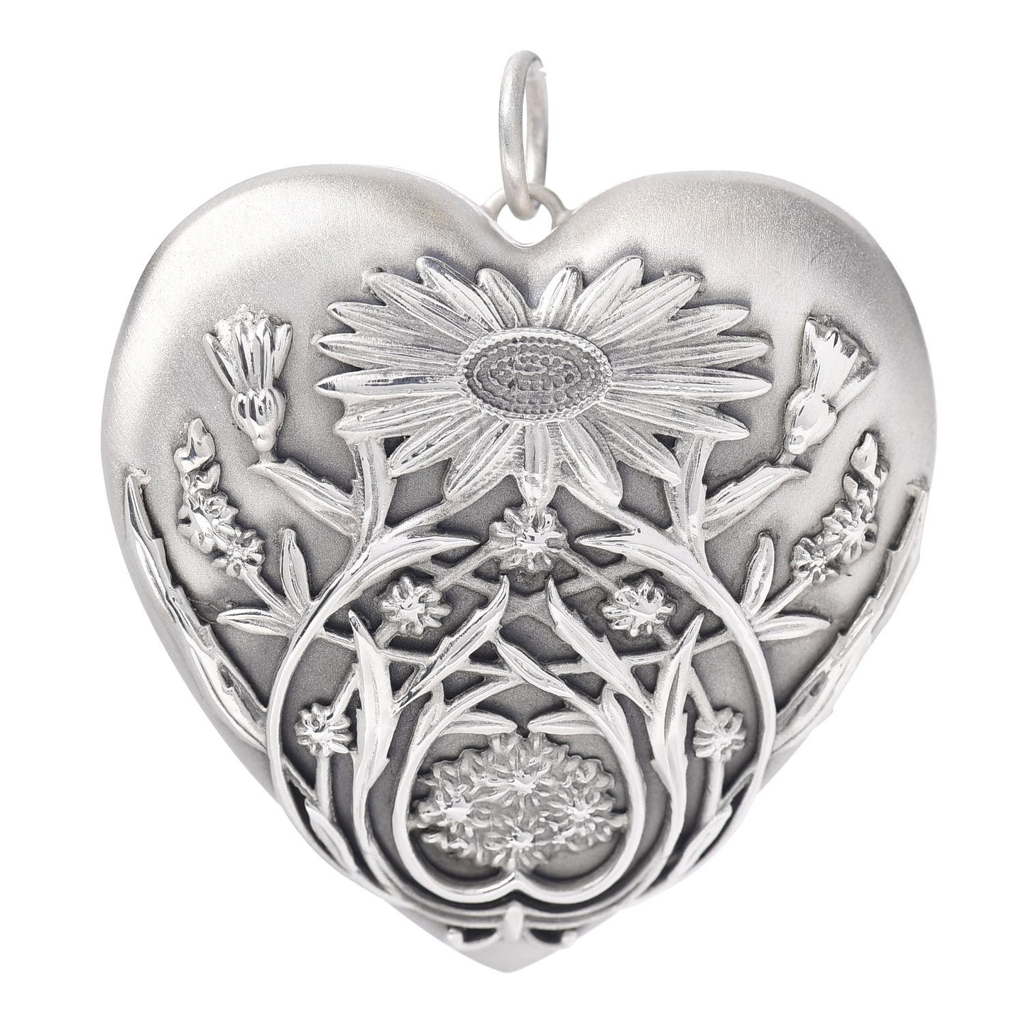 Sterling Silver Large Ziegfeld Daisy Heart Locket Pendant