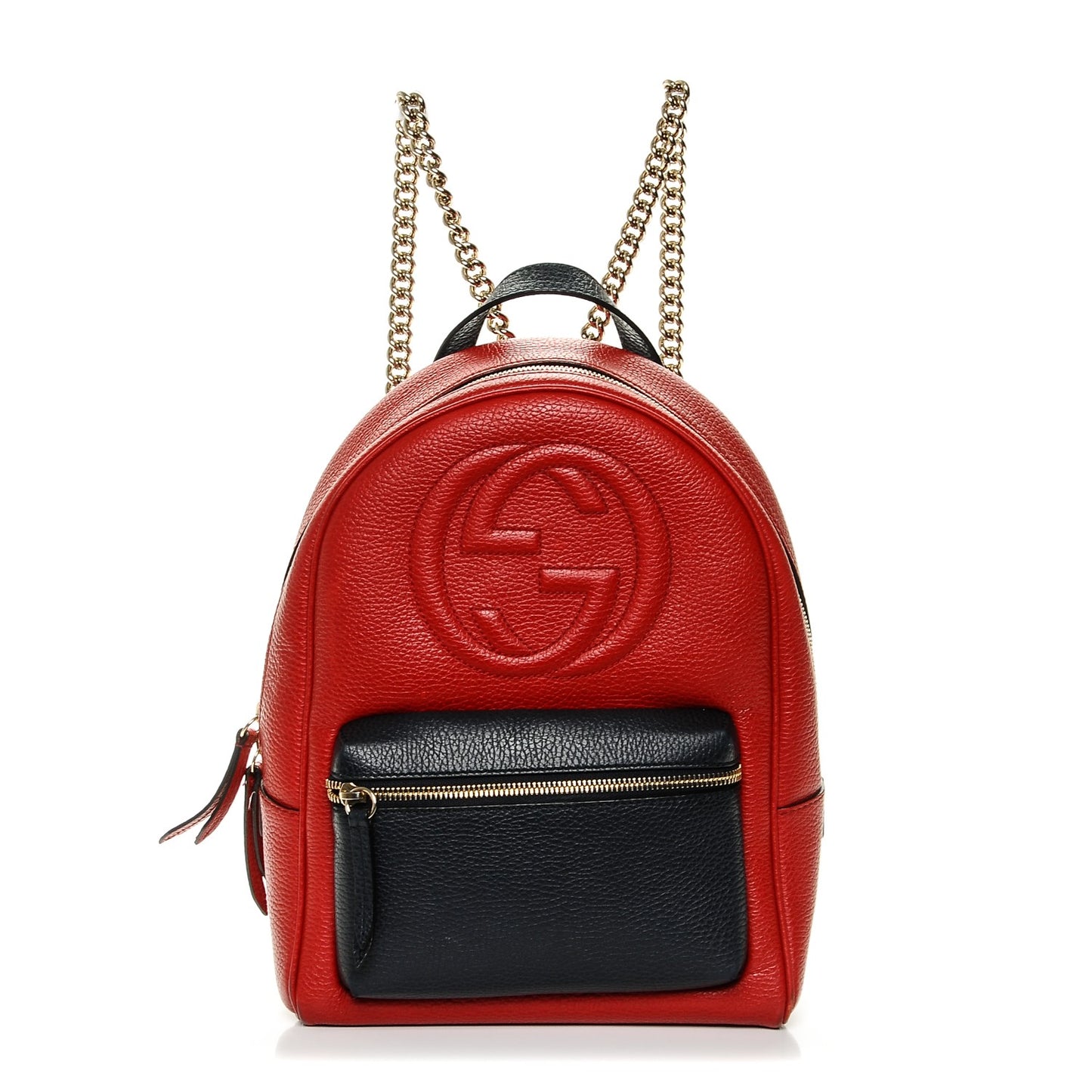Pebbled Calfskin Bi-Color Soho Chain Backpack Red Navy