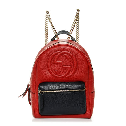 Gucci Pebbled Calfskin Bi-Color Soho Chain Backpack Red Navy 1 of 7