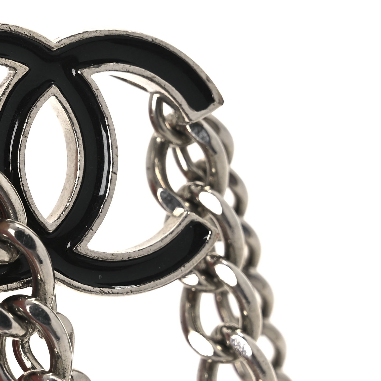 Enamel CC Chain Logo Belt Silver Black