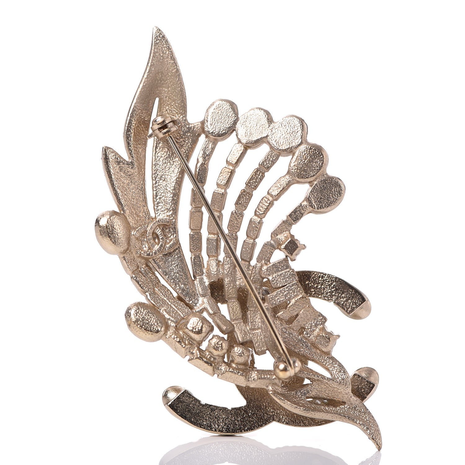 Chanel Crystal Pearl CC Wing Brooch Gold 3 of 5
