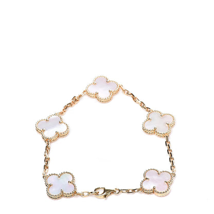 Van Cleef & Arpels 18K Yellow Gold Mother of Pearl 5 Motifs Vintage Alhambra Bracelet 3 of 7