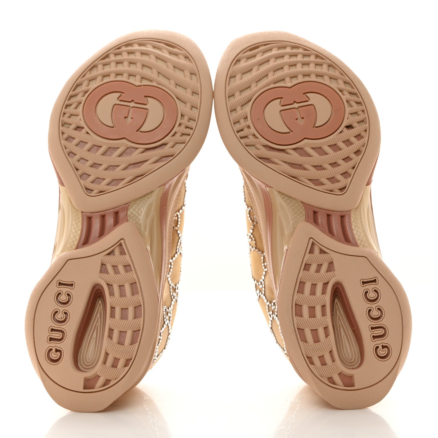 Gucci Tela Retino Mesh Crystal Suede GG Monogram Womens Gucci Run Sneakers 37 Light Powder Skin Rose Silver 5 of 8
