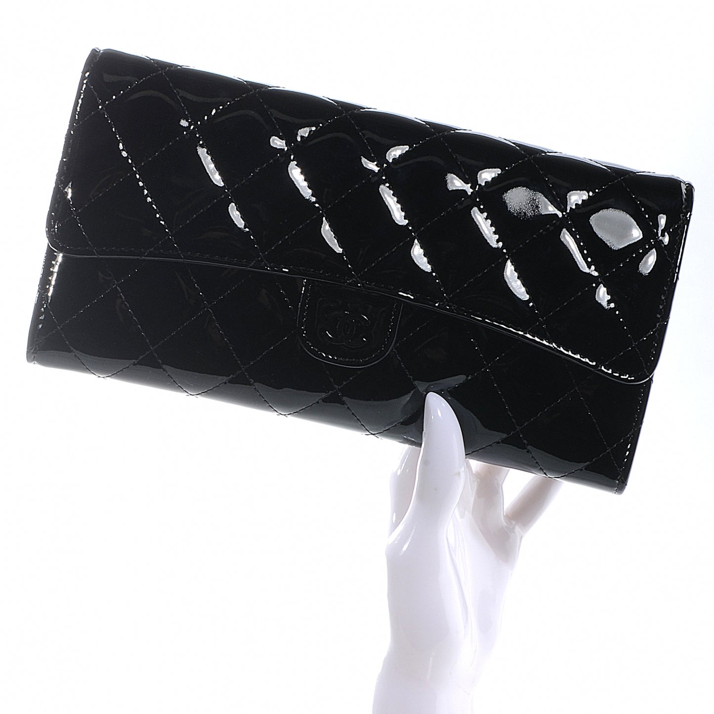 Patent Quilted Travel Wallet Black