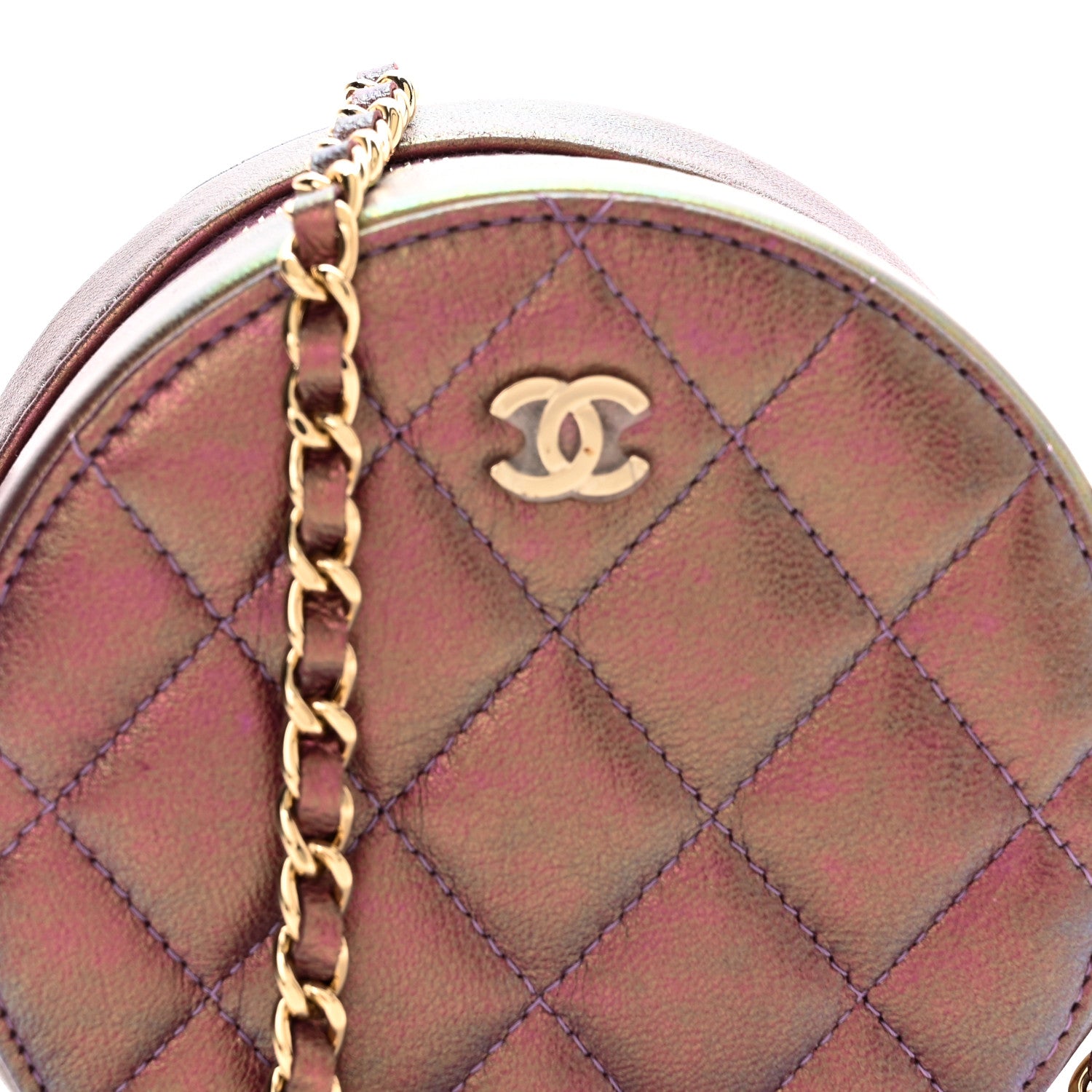 Chanel Iridescent Lambskin Quilted Round Clutch With Chain Purple 8 of 11