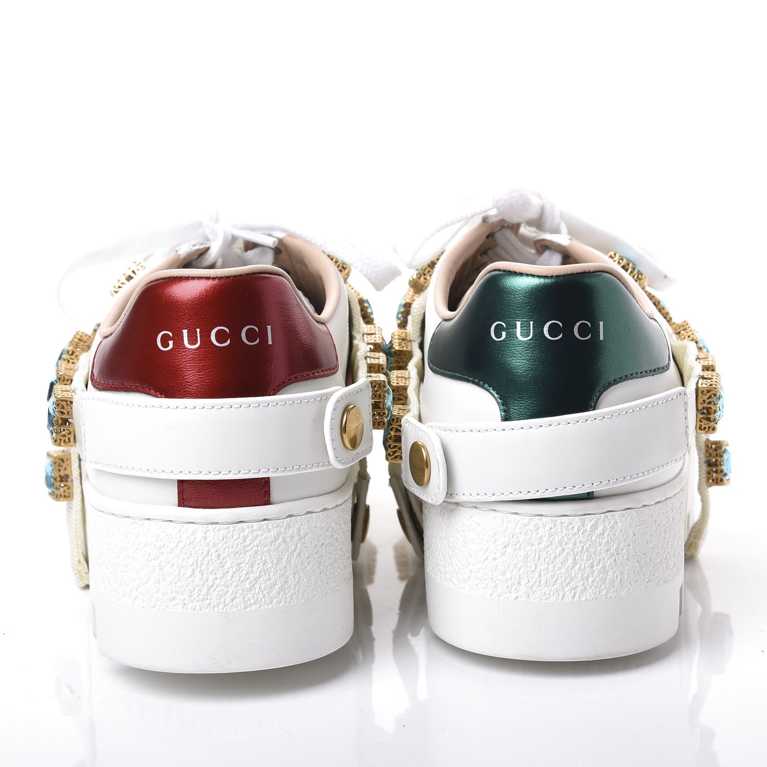 Gucci Calfskin Removable Crystals Bee Embroidered Ace Platform Sneakers 37 White 7 of 11
