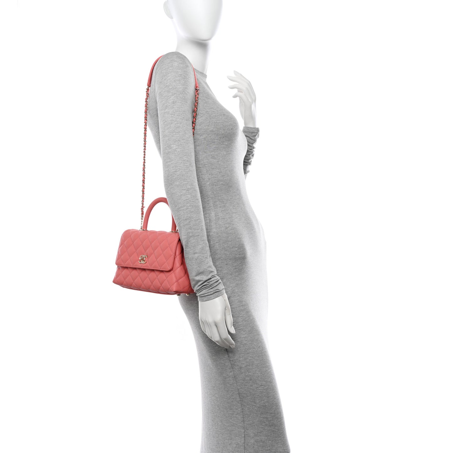 Caviar Quilted Mini Coco Handle Flap Coral