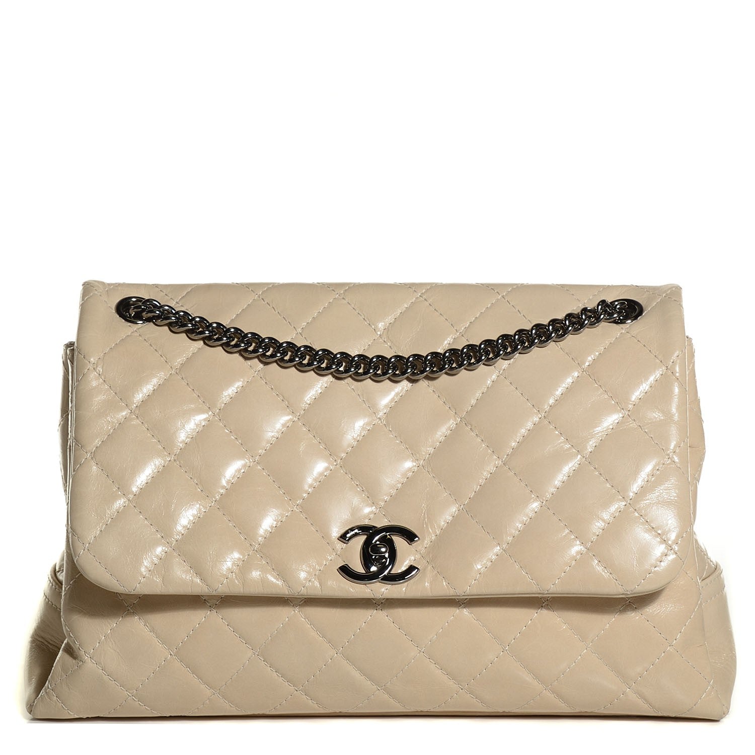 Chanel Aged Calfskin Quilted Supple Trapeze Flap Light Beige 1 of 9