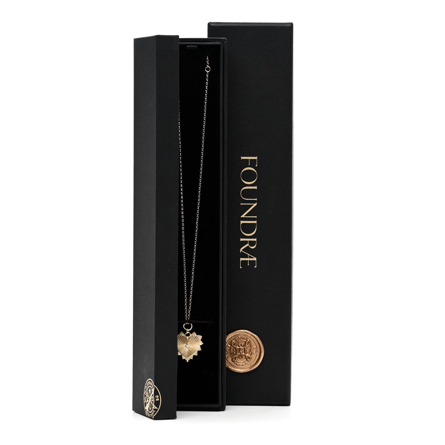 Foundrae 18K Yellow Gold Diamond Medium Radiating Heart Medallion Belcher Chain Necklace 4 of 4