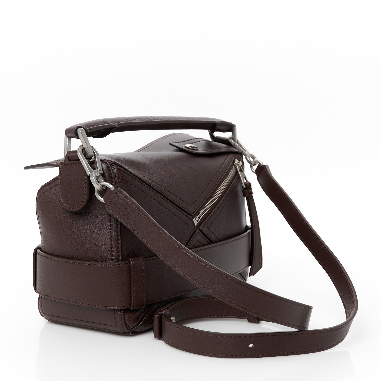 Loewe Shiny Calfskin Small Puzzle Biker Bag Dark Brown 3 of 11