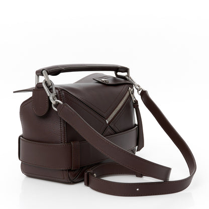 Loewe Shiny Calfskin Small Puzzle Biker Bag Dark Brown 3 of 11