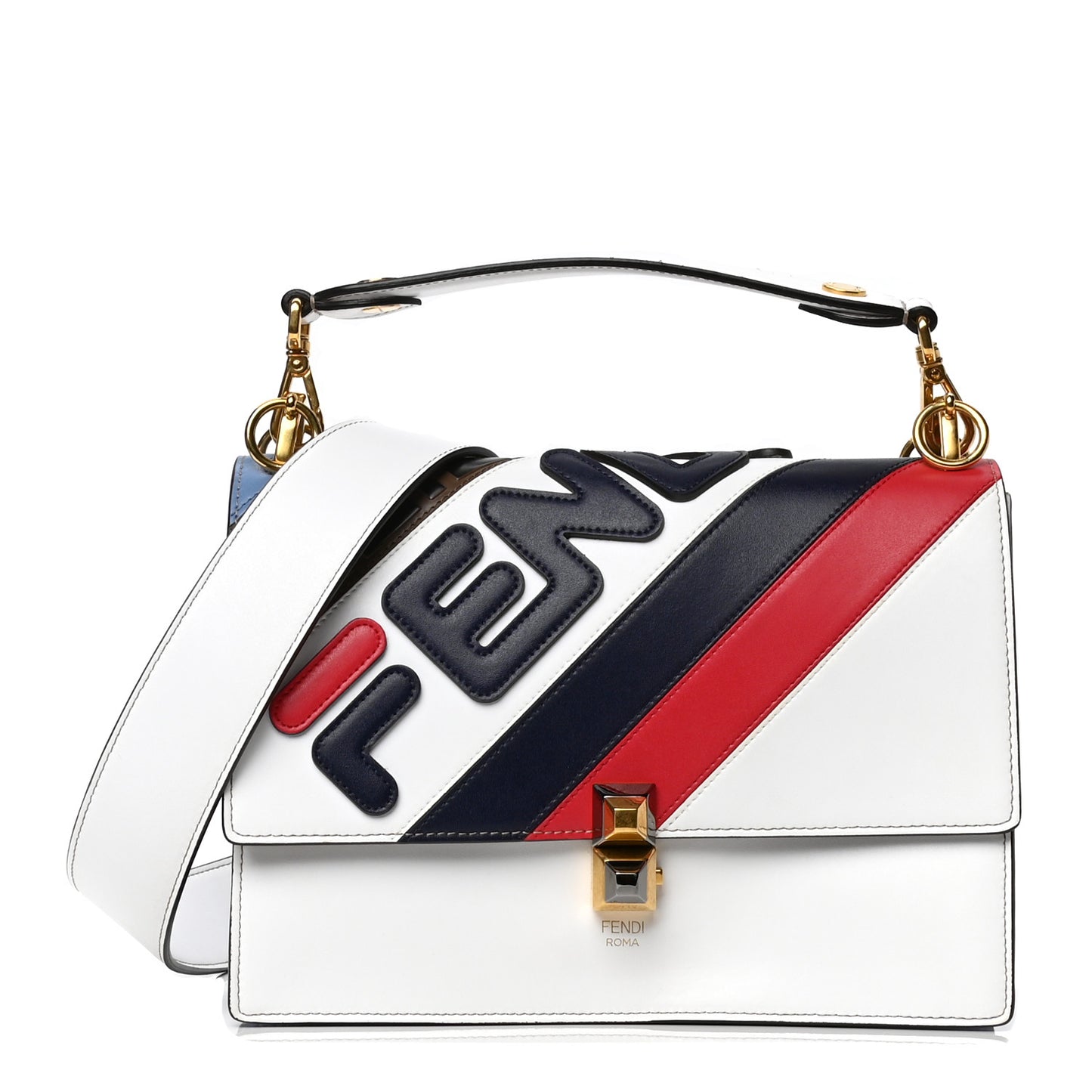 X FILA Vitello Liberty Mania Bi-Color FF 1974 Embossed Kan I Shoulder Bag White Nebula Multicolor